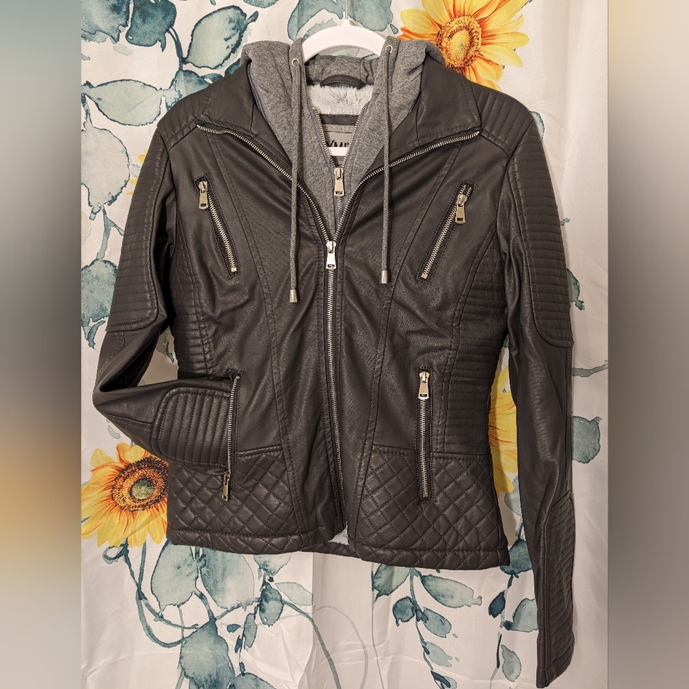 YMI faux leather jacket/faux fur interior/removable hood